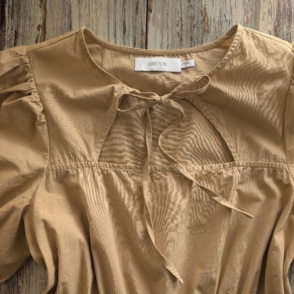 Greylin Poplin Tiered Cotton Midi Dress Camel Women's Small - Picture 5 of 9